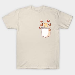 Pocket Cat and Butterflies T-Shirt